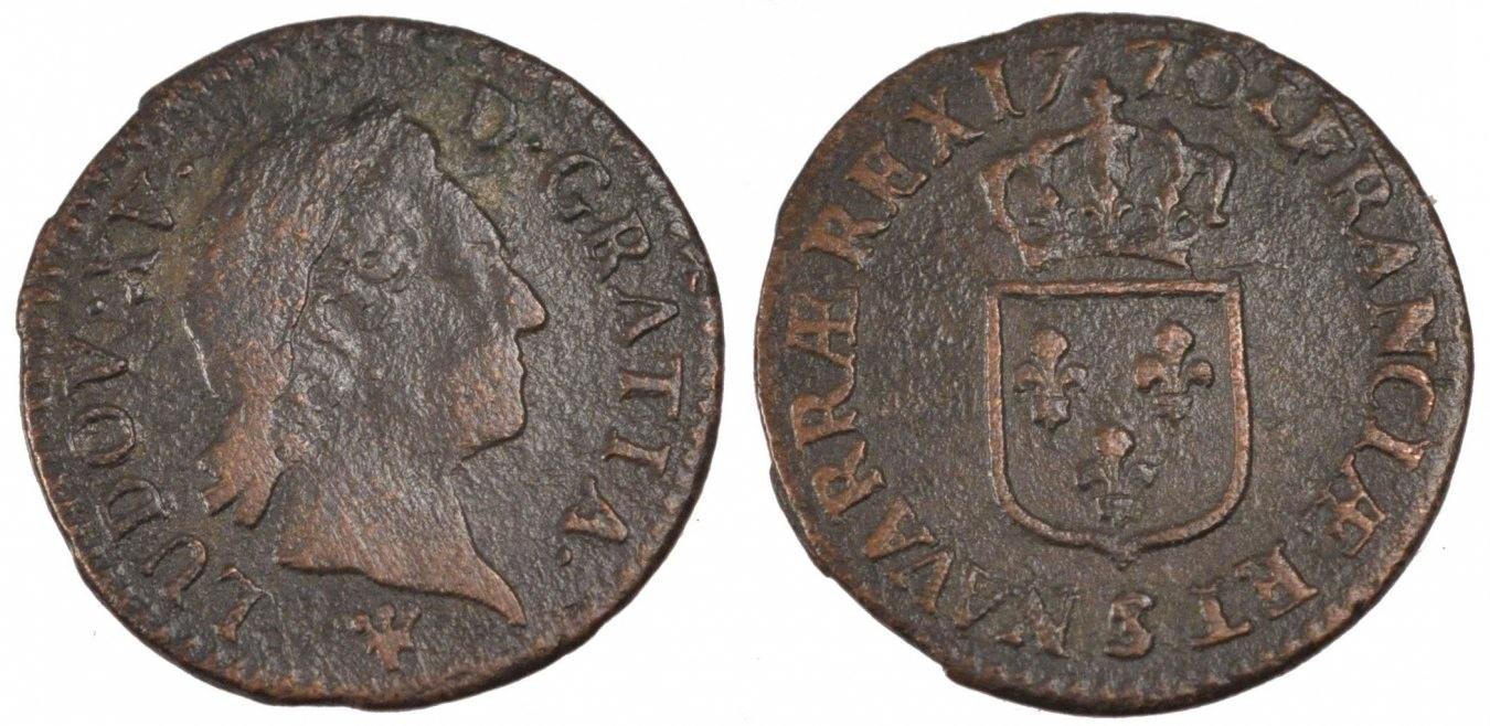 France 1/2 Sol 1770 S Coin, Louis XV, Demi sol à la vieille tête, Reims ...