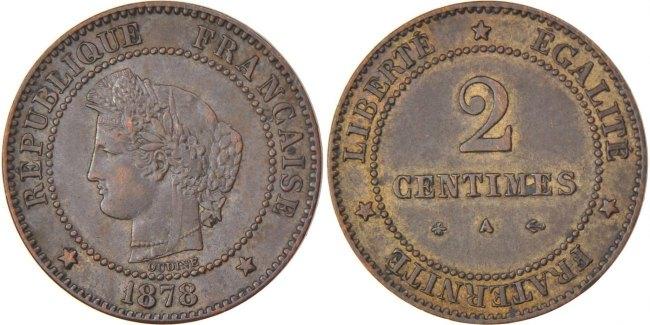 2 Centimes Cérès 1878 K Bordeaux