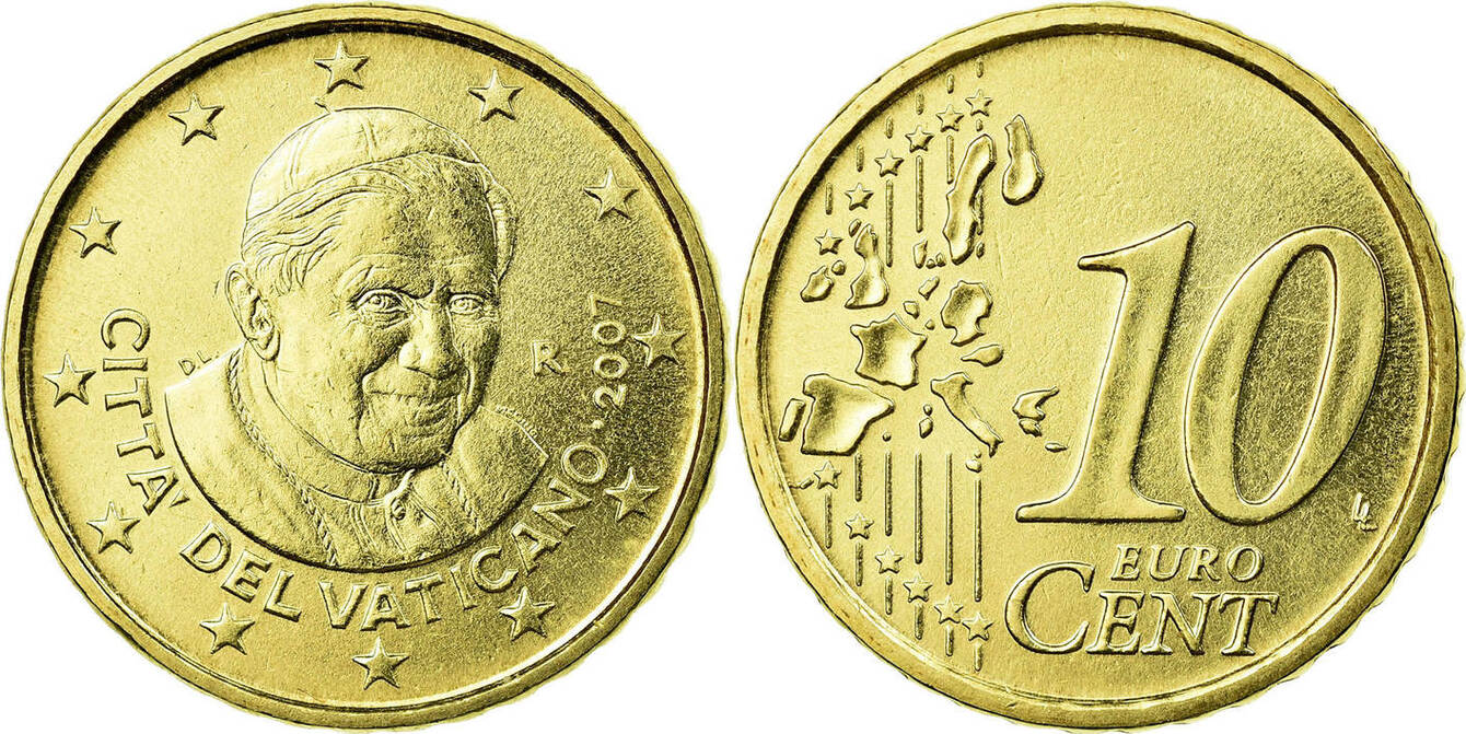 10 euro cent. 10 Euro Cent 2007. Монеты евро Ватикана.