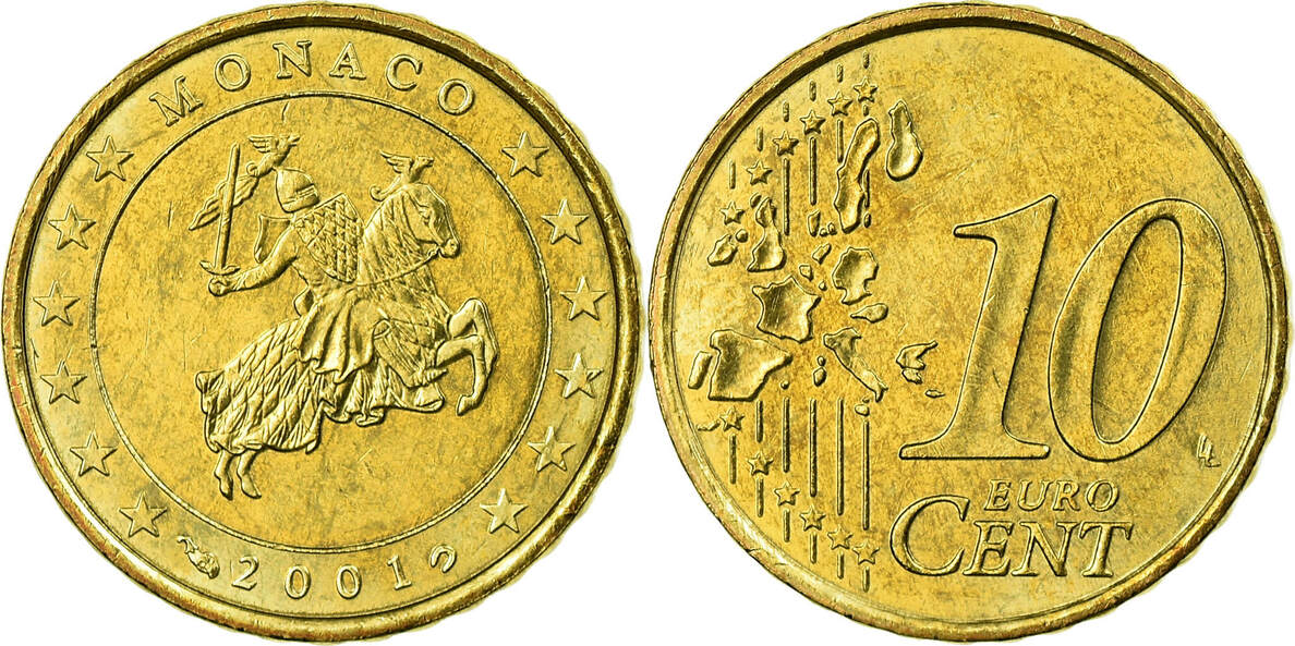 Monaco 10 Euro Cent 2001 a Brass KM 170 MS 63 MA Shops monaco-10-euro-cent-2001-a-brass-km-170-ms-63-ma-shops