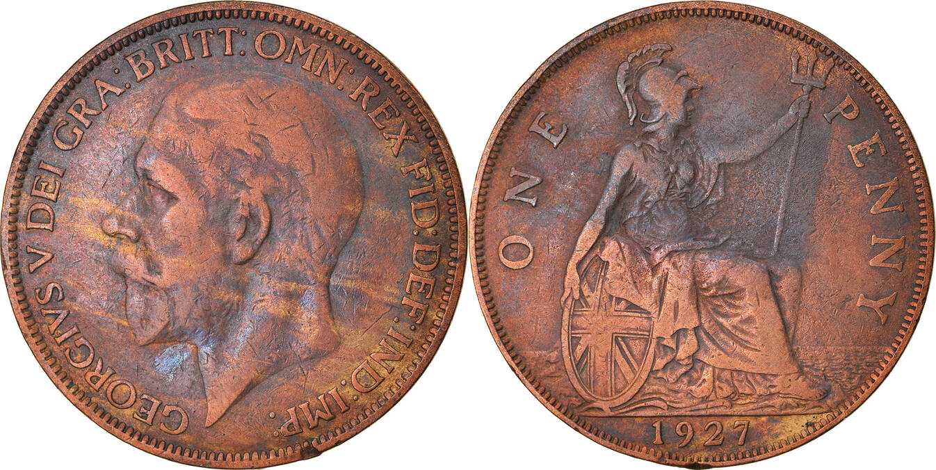 Great Britain Penny 1927 Coin, V, Bronze, KM826 EF(4045)