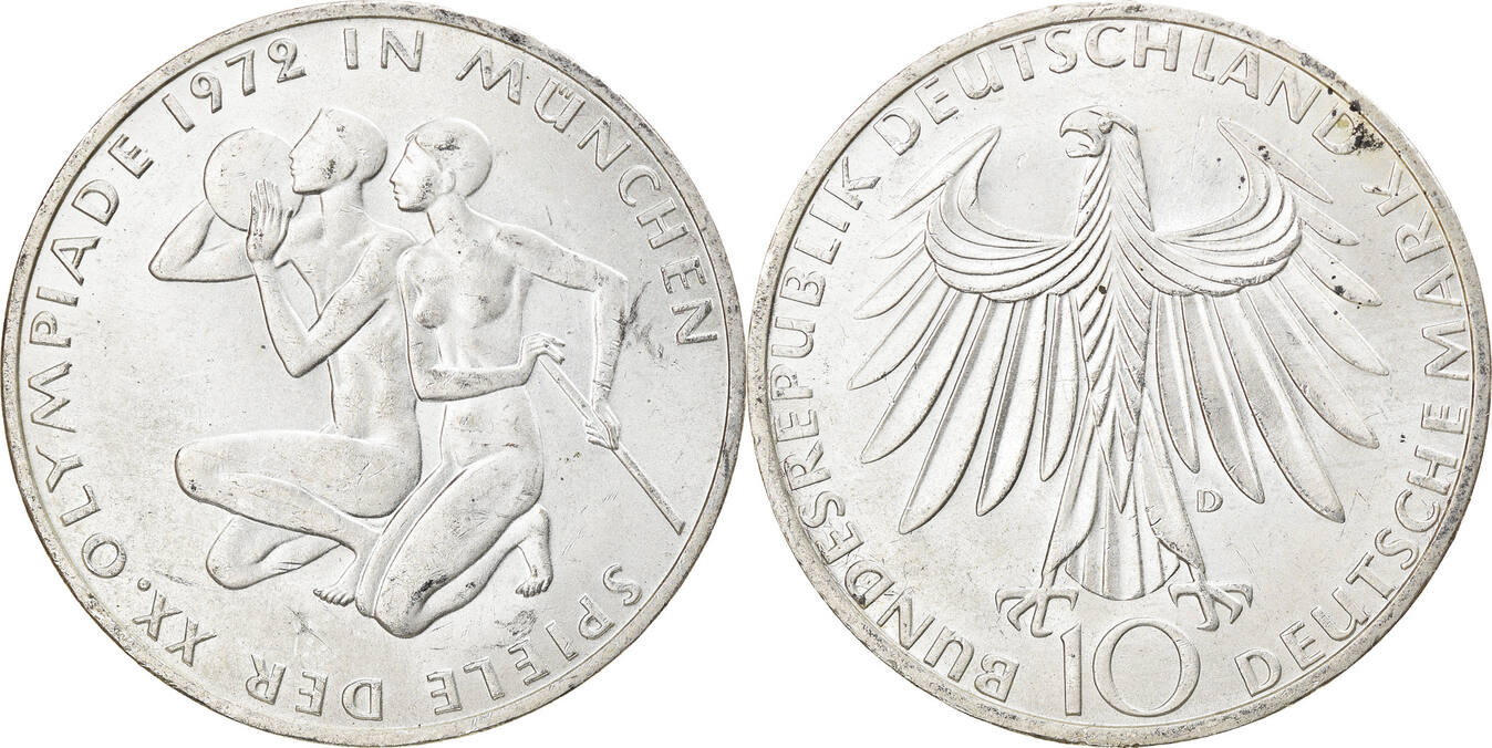 Germany Federal Republic 10 Mark 1972 D Coin Munich Silver Ms60 62 Ma Shops