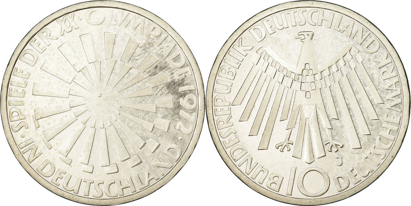 Germany Federal Republic 10 Mark 1972 J Coin Hambourg Proof Au55 58 Ma Shops