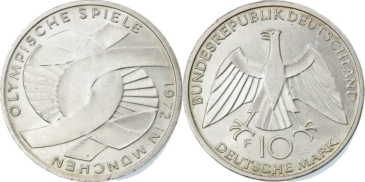 Республики 10 купить. 10f 1972. Munich Silver. Bundesrepublik Deutschland 1 Mark 1972 цена.