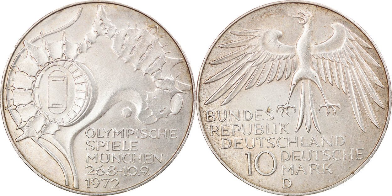 Germany Federal Republic 10 Mark 1972 D Coin Munich Silver Au50 53 Ma Shops