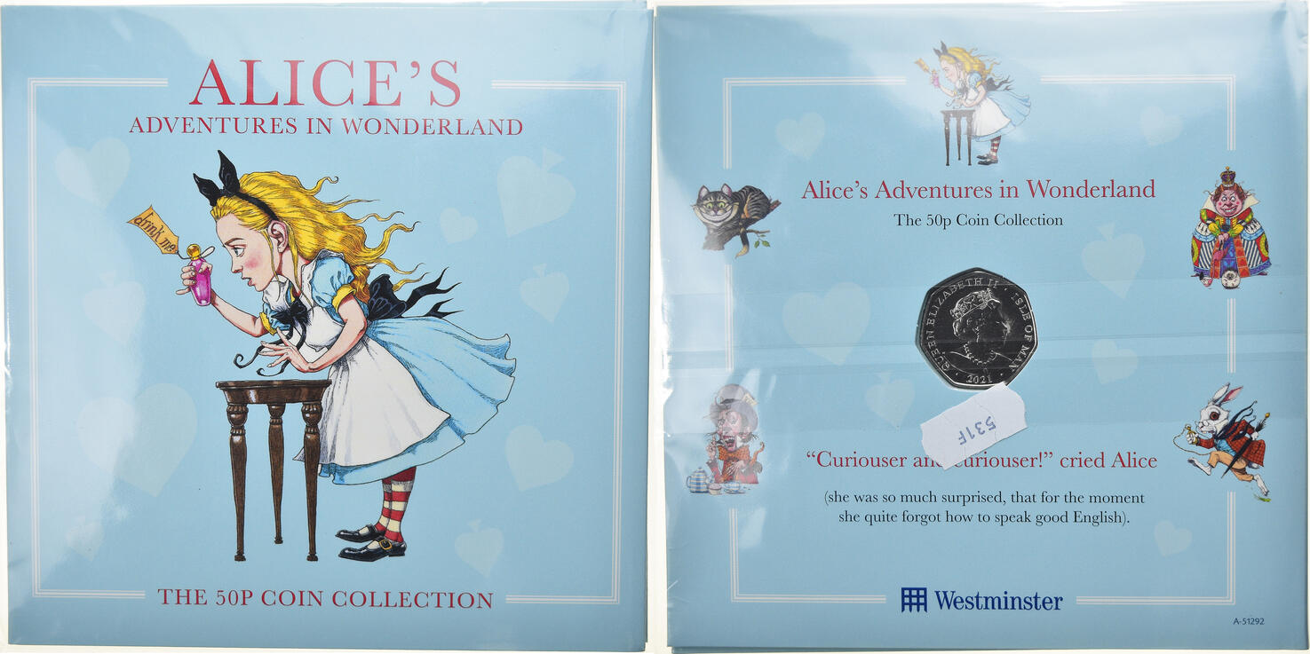 Isle of Man 50 Pence 2021 Coin, Alice, Set, Coppernickel MS(6570