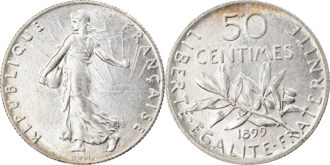 50 centimes 1899 france au silver km:854 55-58 coin semeuse paris