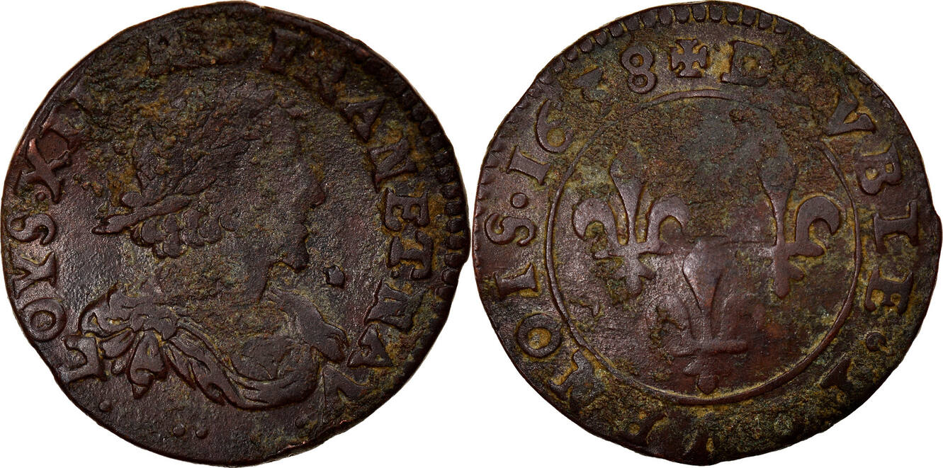 France Double Tournois 1638 Coin, Louis XIII, Louis XIII, Copper VF(30 ...