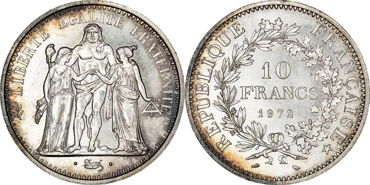 France 10 Francs 1972 Paris Coin, Hercule, Paris, Silver, KM:932 MS(60 ...