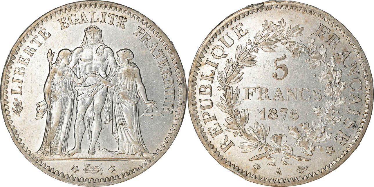 France 5 Francs 1876 A Coin Hercule Paris Silver Km8201 Au50 53