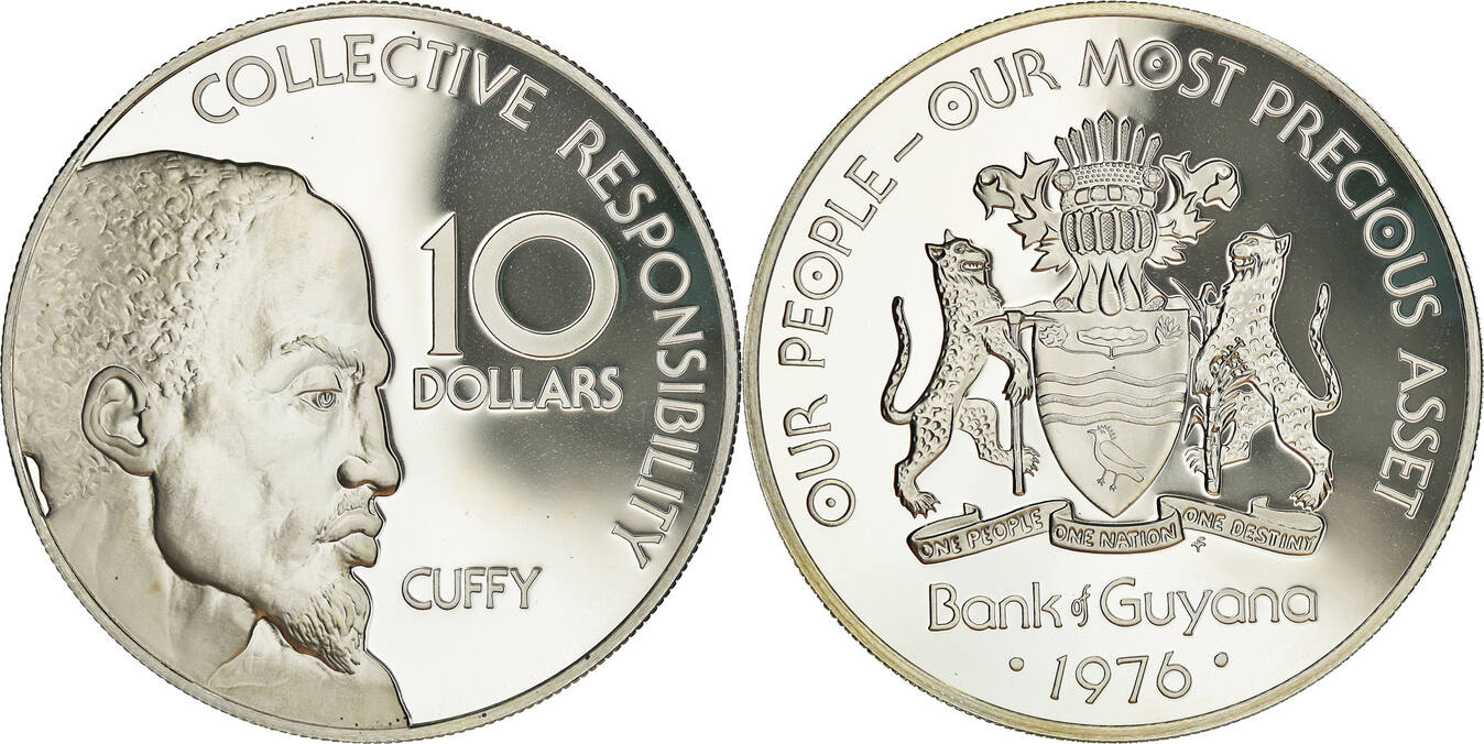 Guyana 10 Dollars 1976 FM Coin, Franklin Mint, Proof, Silver, KM:44a MS ...