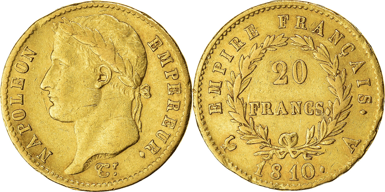 France 20 Francs 1810 A Coin, Napoléon I, Paris, Gold, KM:695.1 EF(40 ...