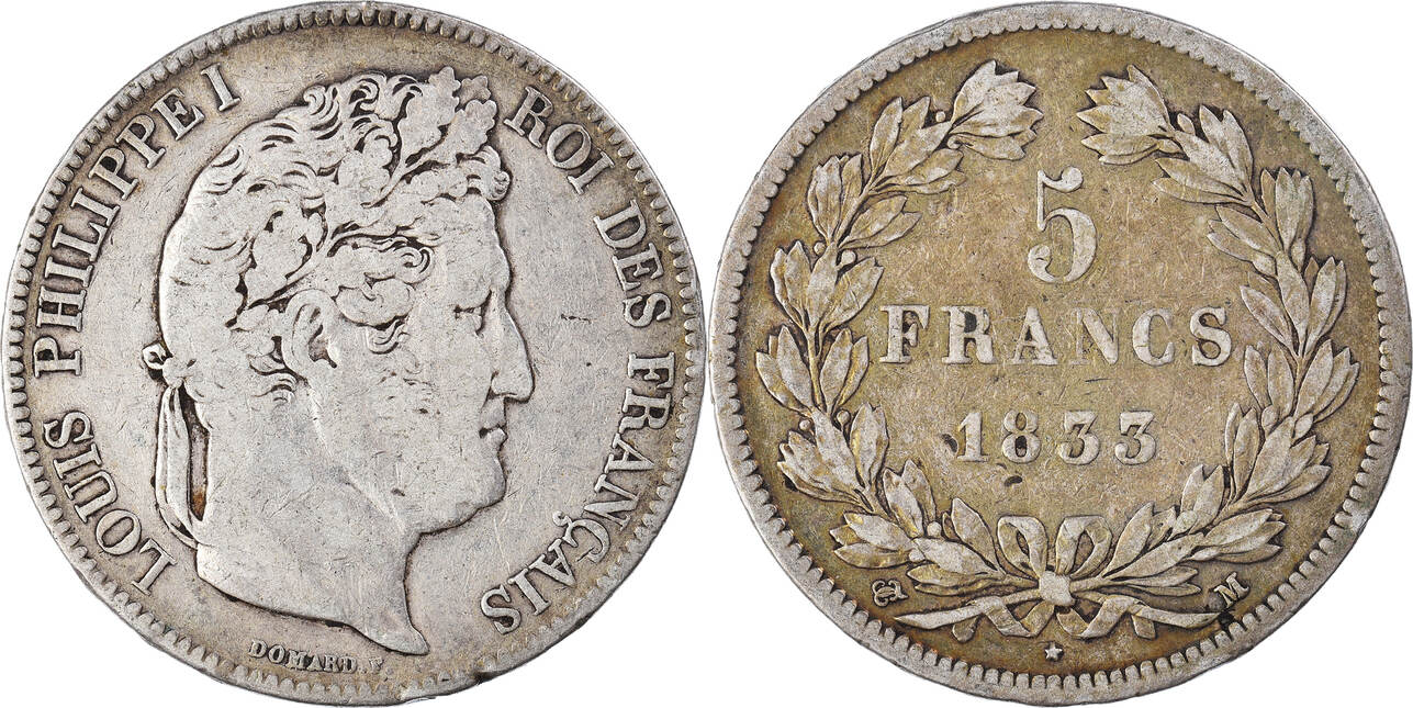 France 5 Francs 1833 M Coin, Louis-Philippe, Toulouse, Silver VF(30-35 ...