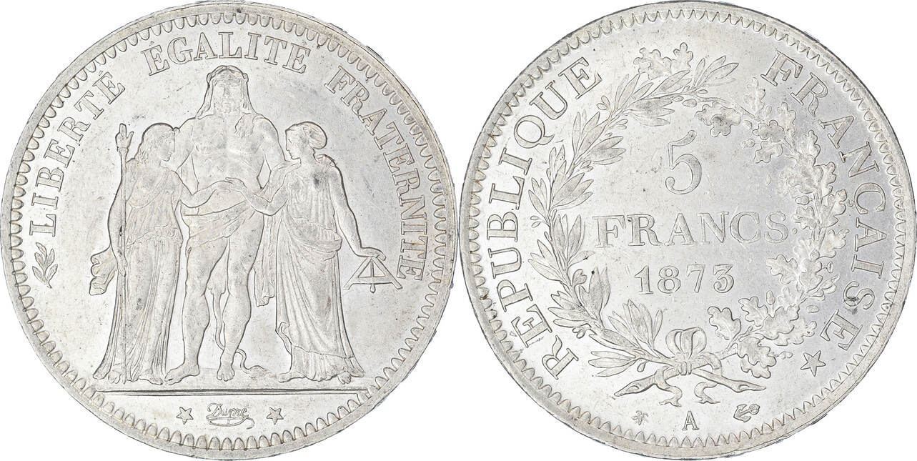 France 5 Francs 1873 A Coin Hercule Paris Silver Km8201 Au55 58