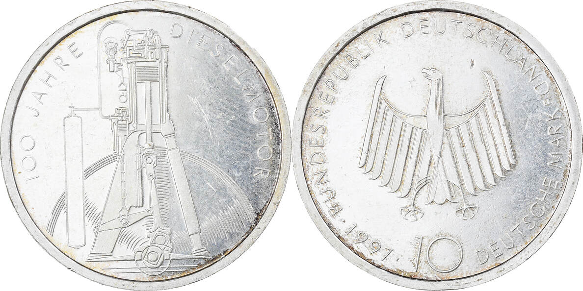 Germany Federal Republic 10 Mark 1997 F Coin Stuttgart Silver Ms60