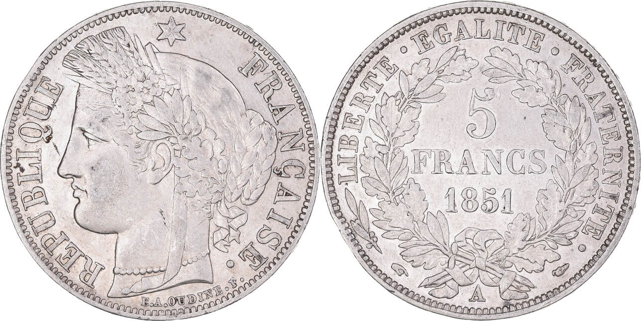 France Cérès - 5 Francs Argent, IIe République - 1851 A Paris