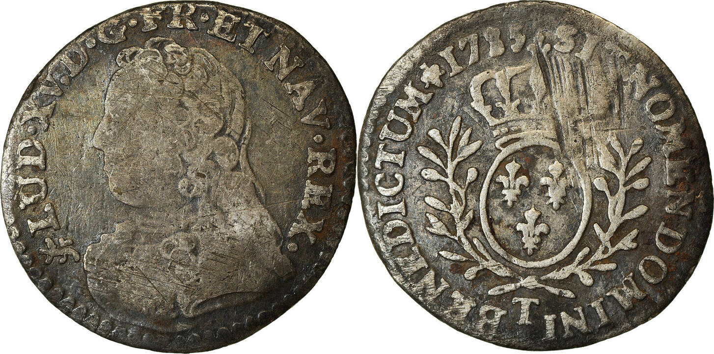 France 6 Sols, 1/20 ECU 1735 T Coin, Louis XV, 1/20 Écu aux branches d ...