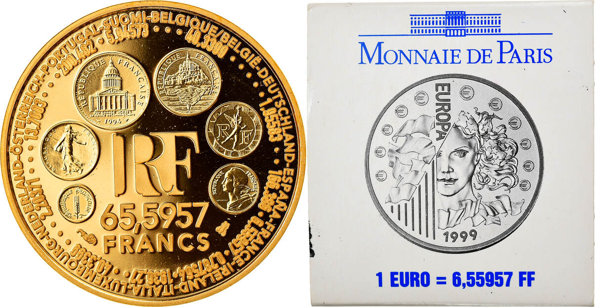 France 65.5997 Francs 1999 Paris Paris, Proof, Gold, KM:1256 MS(65