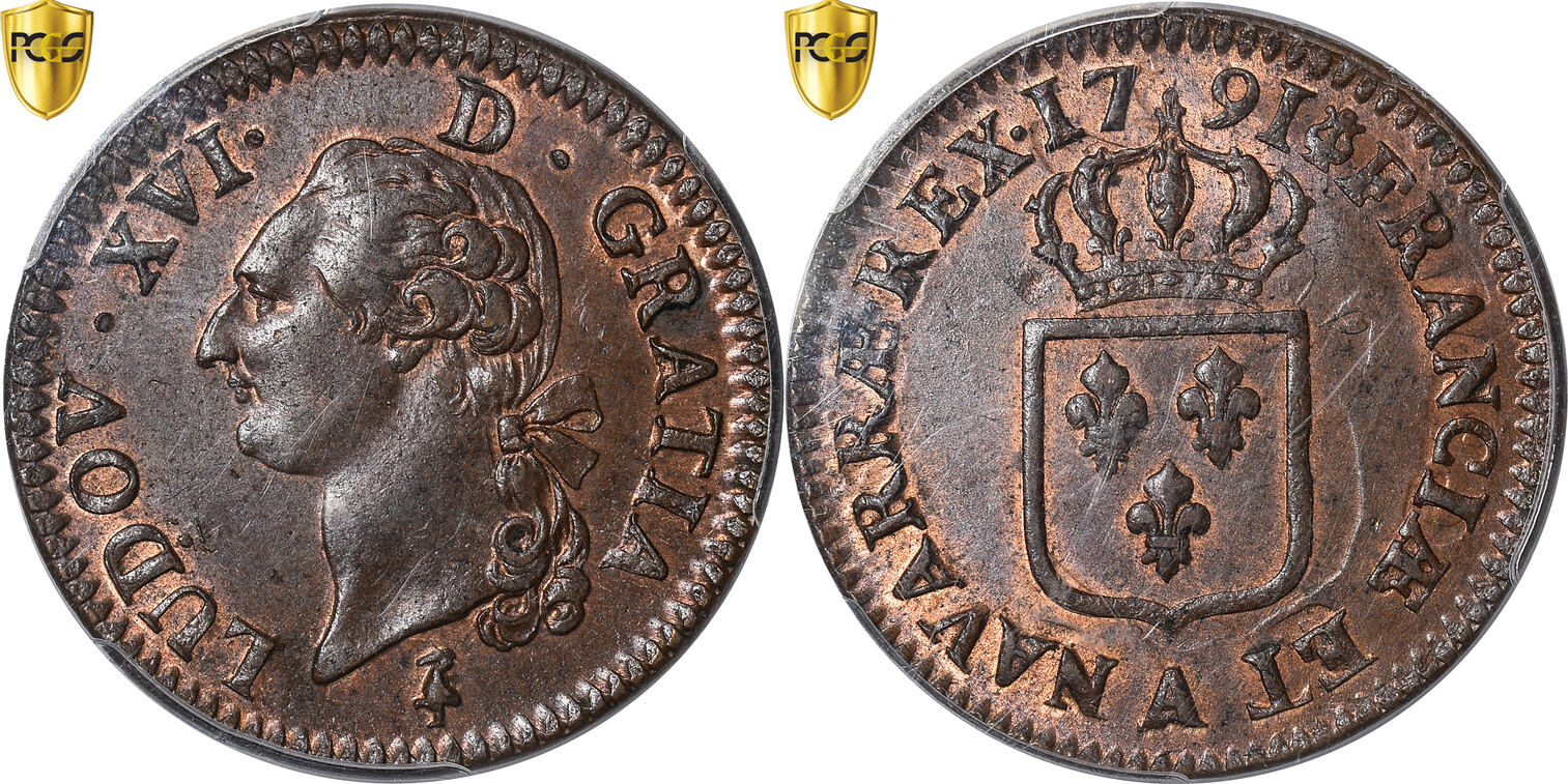 France 1791 A Coin, Louis XVI, Sol ou sou, Paris, TOP POP, PCGS, MS63BN