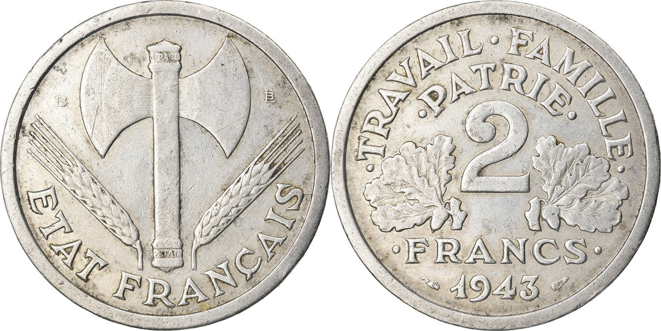 valeur pièce 2 francs 1943 aluminium