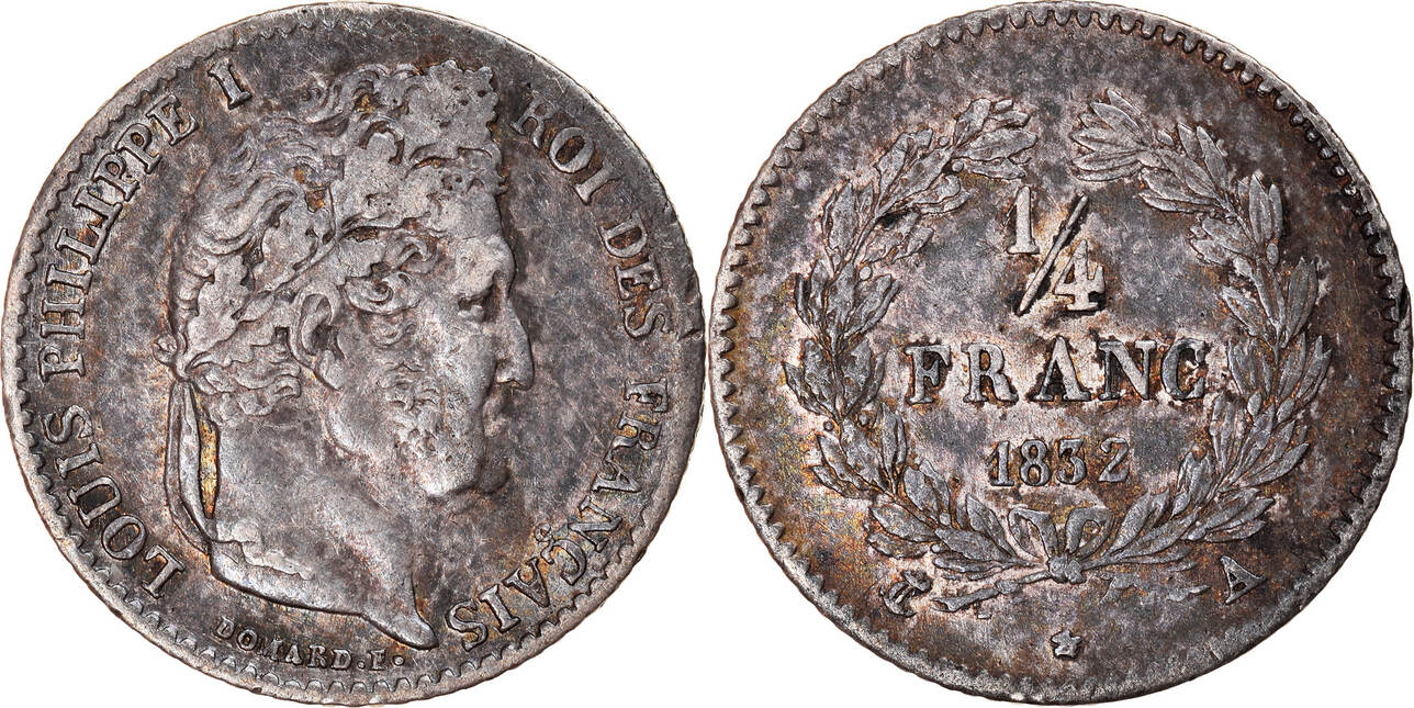 France 1/4 Franc 1832 A Coin, Louis-Philippe, Paris, Silver EF(40-45 ...