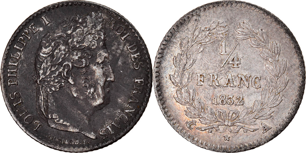 France 1/4 Franc 1832 A Coin, Louis-Philippe, Paris, Silver EF(40-45 ...