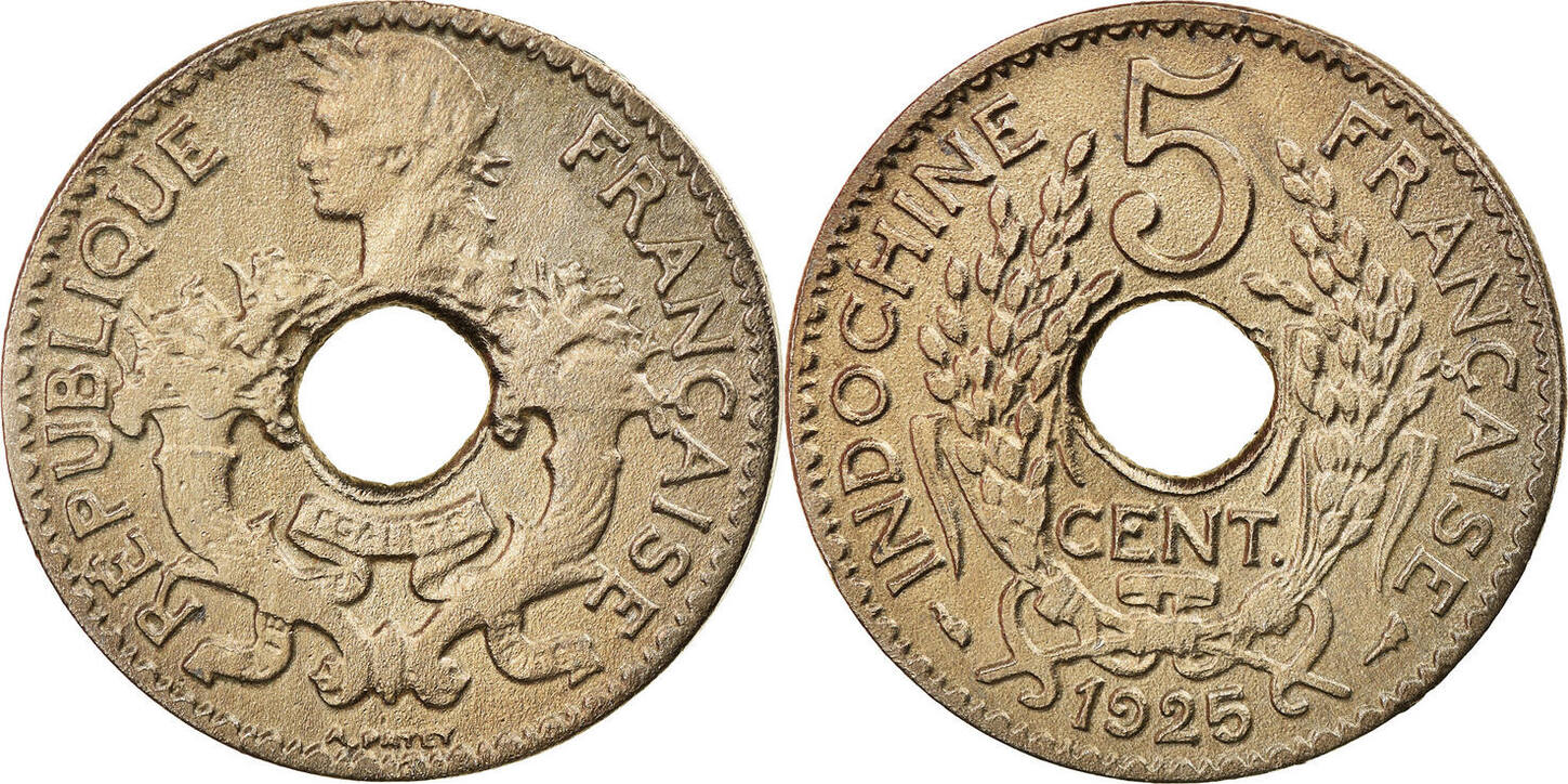 FRENCH INDO-CHINA 5 Cents 1925 (a) Coin, Paris, Copper-nickel, KM