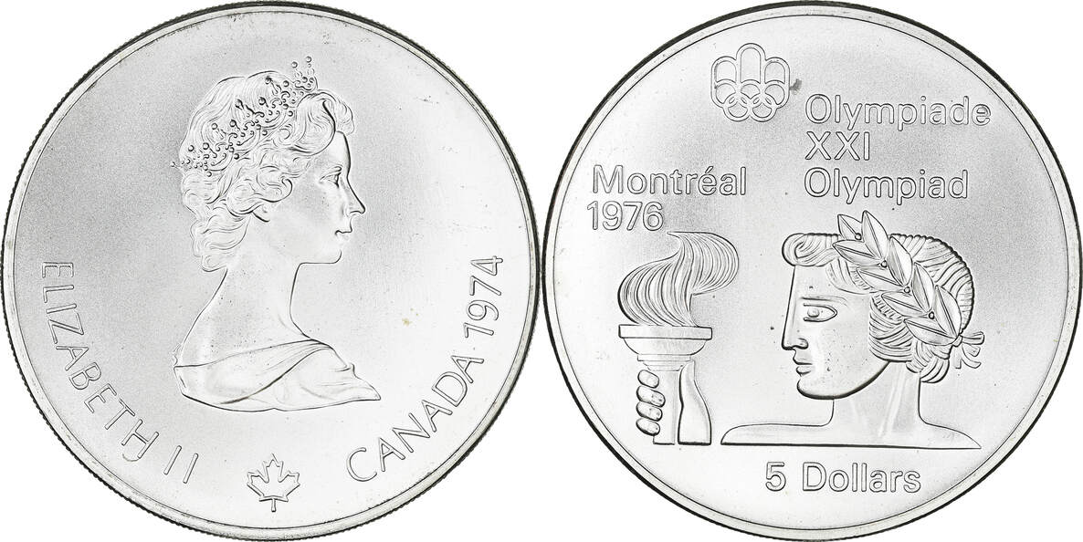 Canada 5 Dollars 1974 Ottawa Coin, Montréal XXI Olympiade, Ottawa MS(65