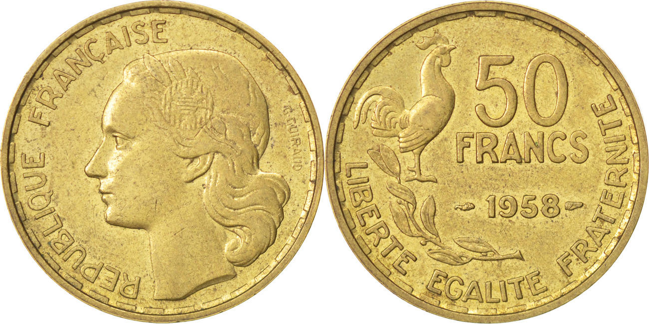 France 50 Francs 1958 Guiraud TTB+ RARE pièce de monnaie cupro-aluminium