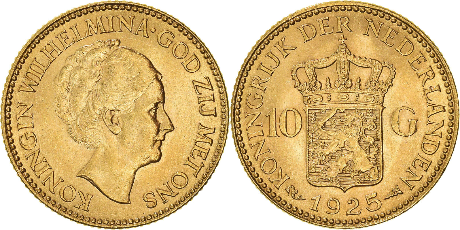 Netherlands 10 Gulden 1925 Coin, Wilhelmina I, Gold, KM:162 MS(63) | MA ...