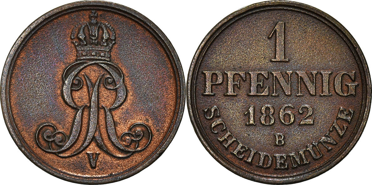 German States Pfennig 1862 B Coin, HANNOVER, Georg V, Copper, KM:233 AU ...