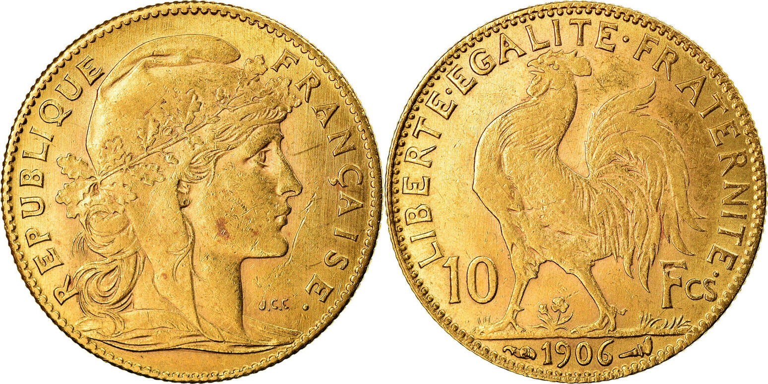 France 10 Francs 1906 Paris Coin, Marianne, Paris, Gold, KM:846 EF