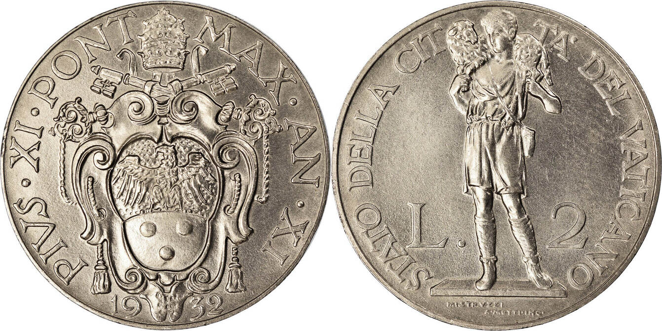 VATICAN CITY 2 Lire 1932 Roma Coin Pius XI Roma Nickel KM 6 MS 60 