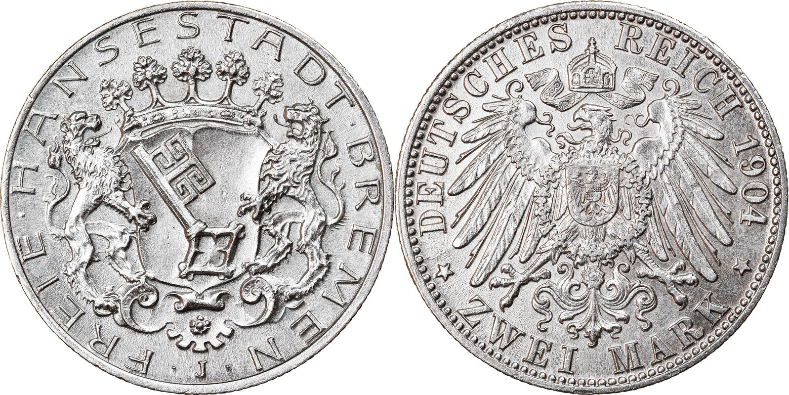 German States 2 Mark 1904 Bremen Coin BREMEN Bremen Silver KM 250 german-states-2-mark-1904-bremen-coin-bremen-bremen-silver-km-250