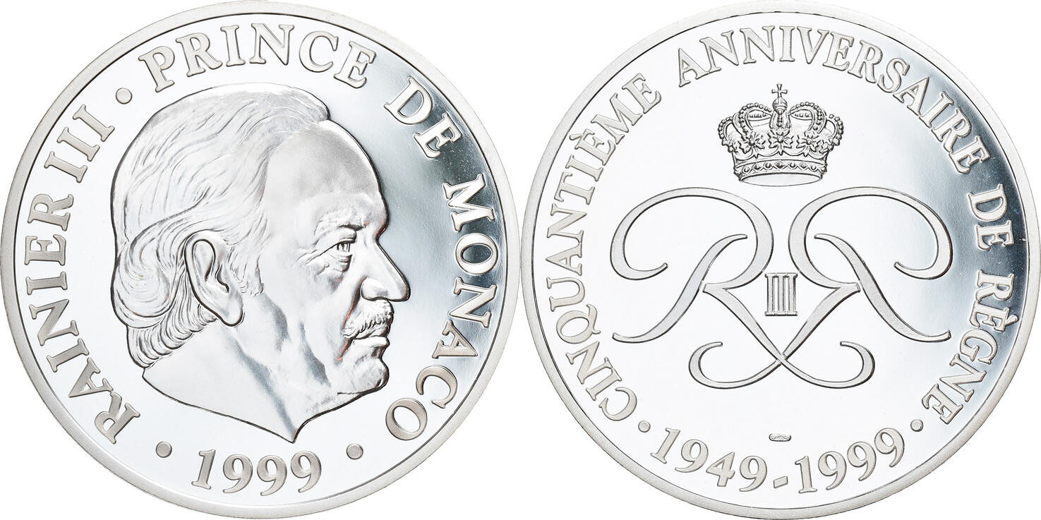 Monaco Medaille 1999 50eme Anniversaire De Rainier Iii Silver Ms 65 70 Ma Shops