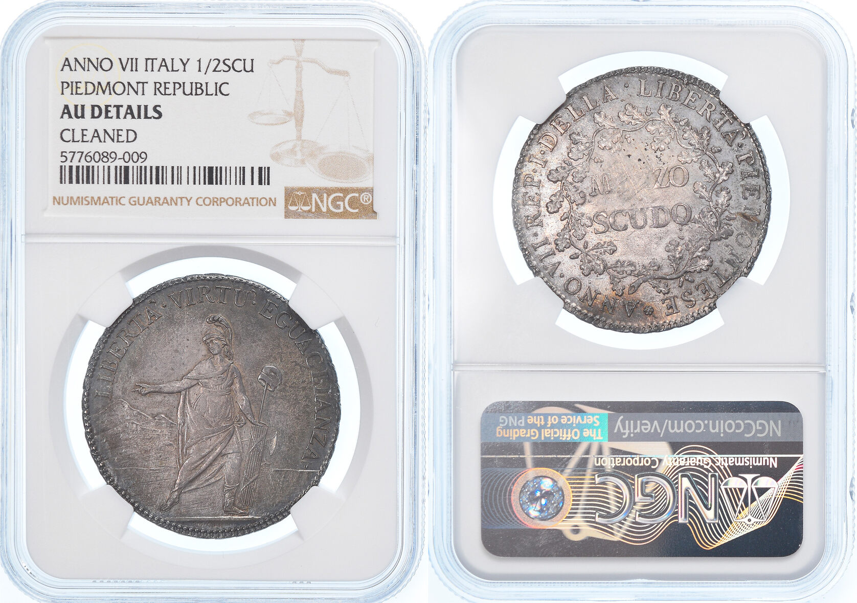 ITALIAN STATES Mezzo (1/2) Scudo 1799 Coin, PIEDMONT REPUBLIC, NGC, AU ...