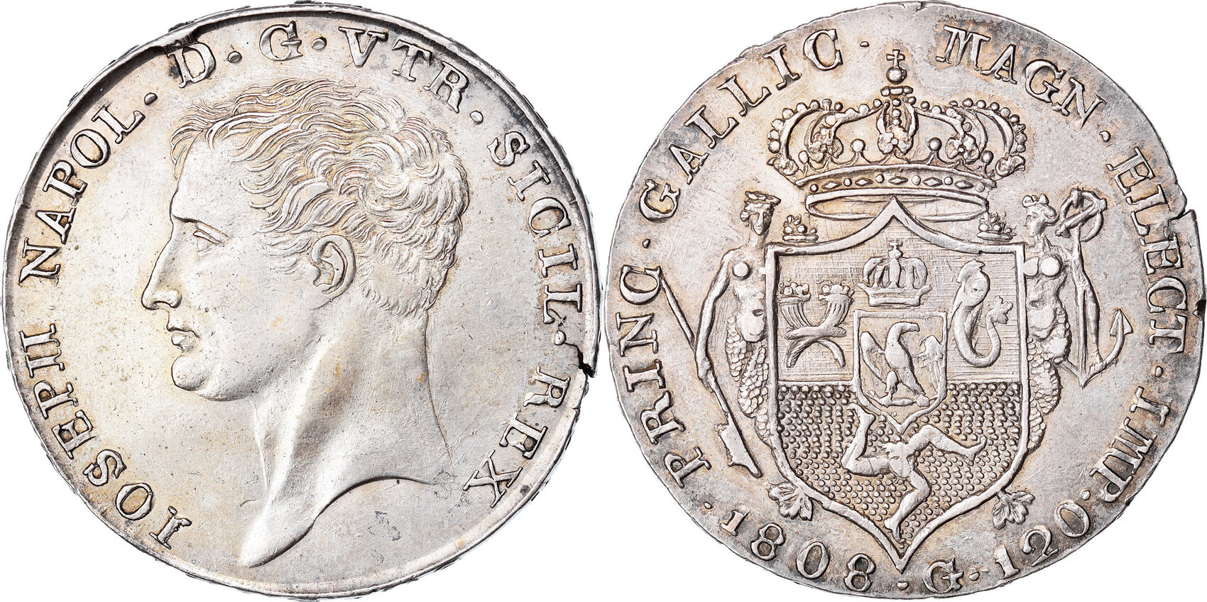 ITALIAN STATES 120 Grana 1808 Naples Coin, NAPLES, Joseph Napoleon