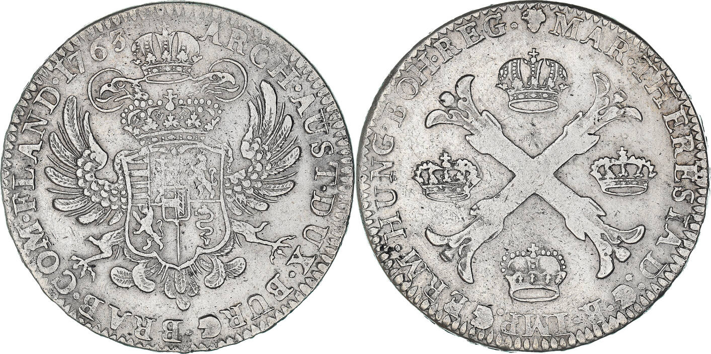 AUSTRIAN NETHERLANDS Kronenthaler 1763 (B) Coin, Maria Theresa EF(40-45 ...