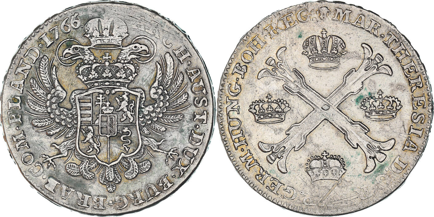 AUSTRIAN NETHERLANDS Kronenthaler 1766 (B) Coin, Maria Theresa EF(40-45 ...