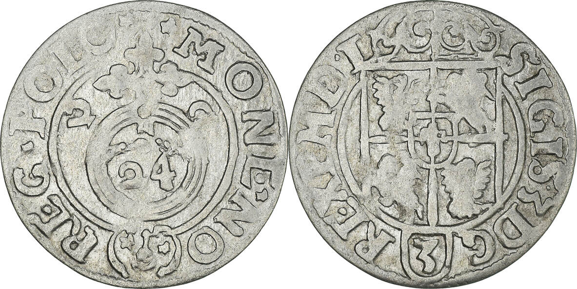 Poland 3 Polker, 3 Poltorak - 1 Kruzierz 1622 Coin, Sigismund III AU(55 ...