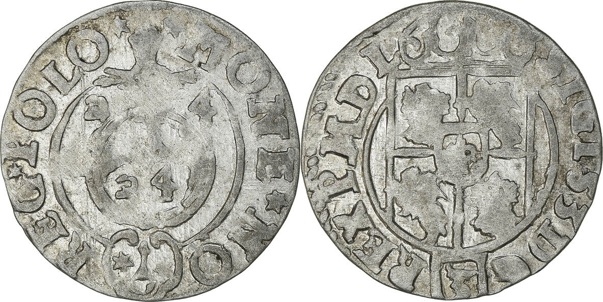 Poland 3 Polker, 3 Poltorak - 1 Kruzierz 1624 Coin, Sigismund III AU(55 ...