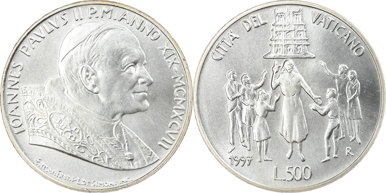 VATICAN CITY 500 Lire 1997 Roma Coin, John Paul II, Roma, Silver MS(65 ...