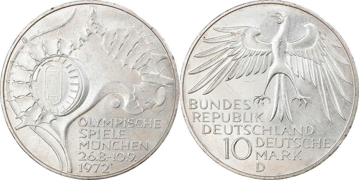Germany Federal Republic 10 Mark 1972 D Coin Munich Silver Au55 58 Ma Shops