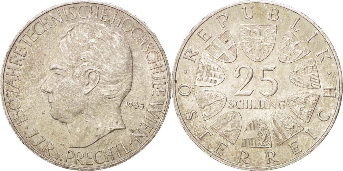 Austria 25 Schilling 1965 Coin, Silver, KM:2897 AU(55-58) | MA-Shops