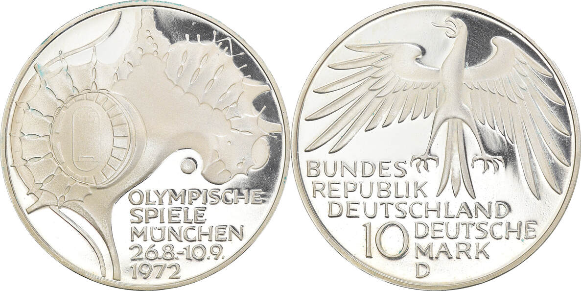 Germany Federal Republic 10 Mark 1972 D Coin Munich Be Silver Ms63 Ma Shops