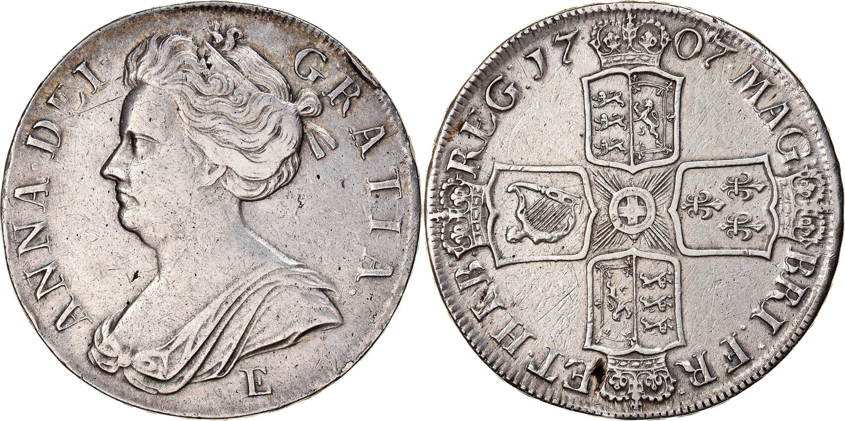 Great Britain Crown 1707 Edinburgh Coin, Anne, Edinburgh, Silver, KM