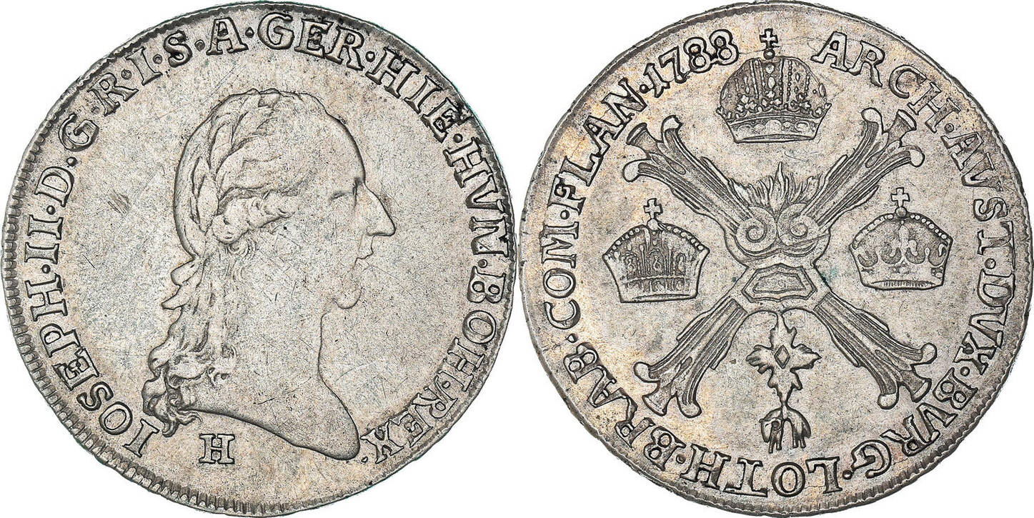 AUSTRIAN NETHERLANDS 1/4 Kronenthaler 1788 H Coin, Joseph II, Günzburg ...