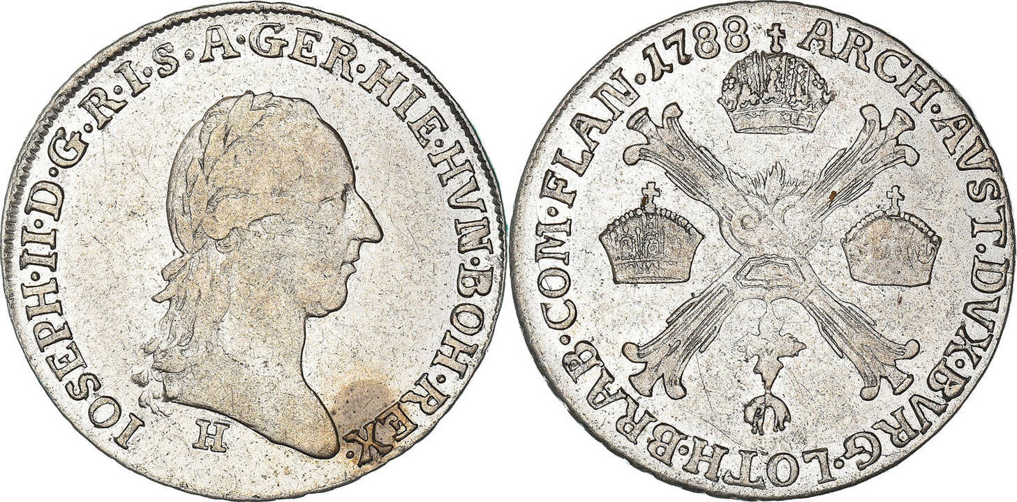 AUSTRIAN NETHERLANDS 1/4 Kronenthaler 1788 H Coin, Joseph II, Günzburg ...