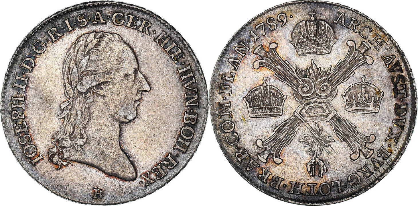 AUSTRIAN NETHERLANDS 1/4 Kronenthaler 1789 B Coin, Joseph II, Kremnitz ...