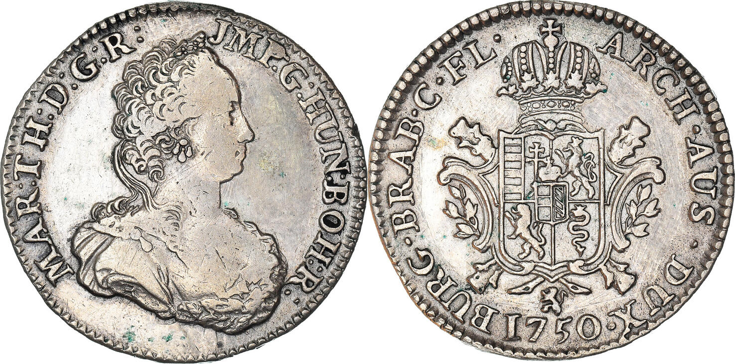 AUSTRIAN NETHERLANDS 1/2 Ducaton 1750 (l) Coin, Maria Theresa, Bruges ...